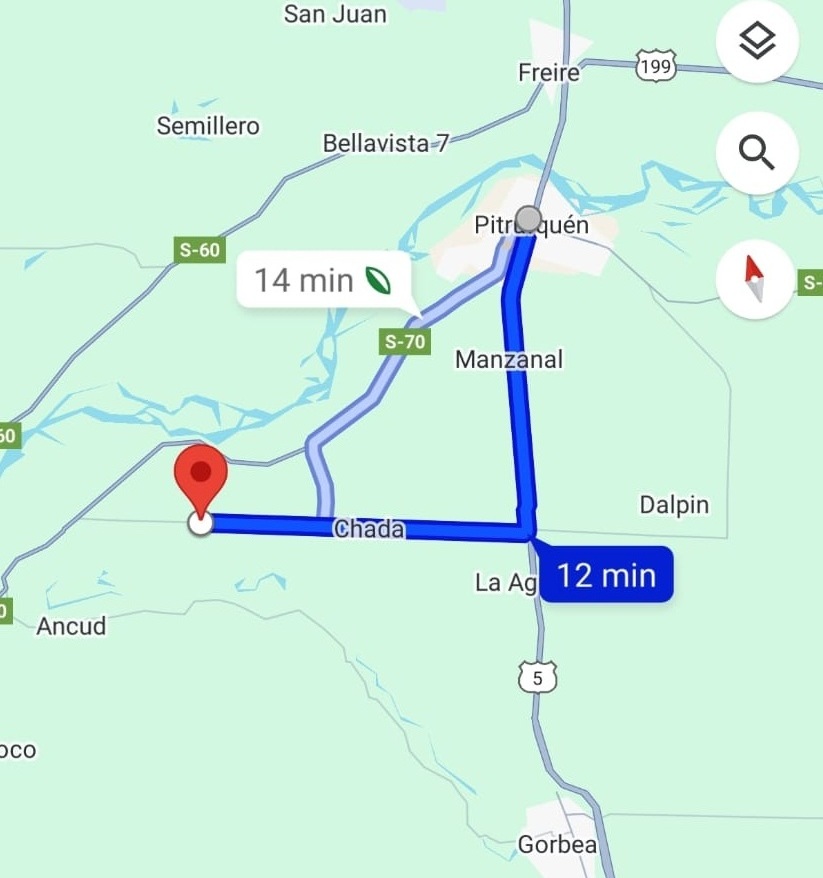 Mapa detalle ruta a Pitrufquén